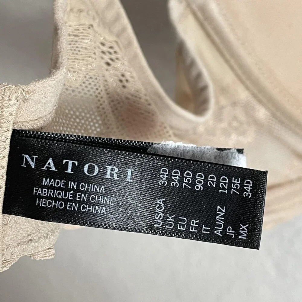 Natori T-Shirt Bra Womens 34D Beige Lace Underwire Lightly‎ Lined Microfiber